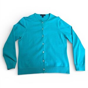 Lands’ End Teal Button Front Cardigan Sweater Women’s Medium Cotton Blend